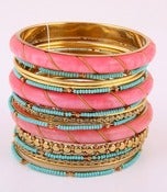 Image of STACKS ON STACKS PINK TURQUOISE & GOLD BANGLES