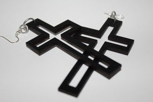 Image of OPEN CROSS EARRINGS - BLACK