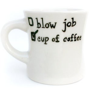 Image of Funny coffee mug ceramic Blow Job black white mens handmade