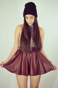Image of Leatherette Skater Skirt- Burgandy 