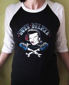 Image of Buzz Deluxe Two-face logo, distressed, Women's half sleeve baseball tee