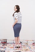 Image of Navy Stripe Pencil Skirt - Athena