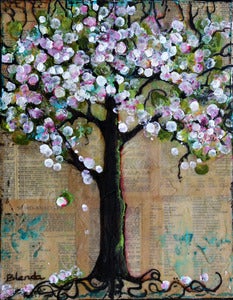 Image of Original Mixed Media Painting - Cheery Blossom Tree
