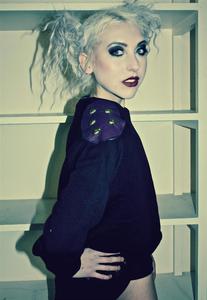 Image of Black Faux Dark Purple Leather Skull Shoulder Stud Jumper