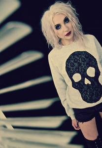Image of Applique Black Lace Skull Gray Jumper