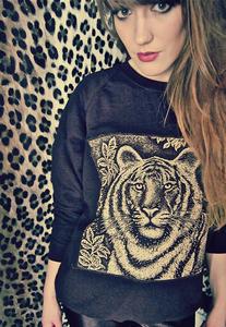 Image of Applique Tiger Print Black Jumper