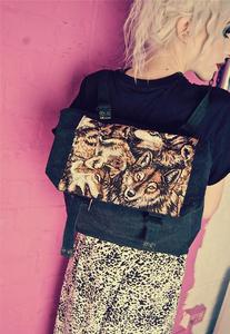 Image of Wild Wolf Print Canvas Backpack Rucksack Bag