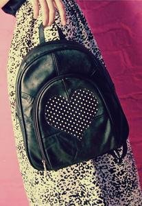 Image of Polka Dot Love Heart Real Leather Rucksack Backpack Bag