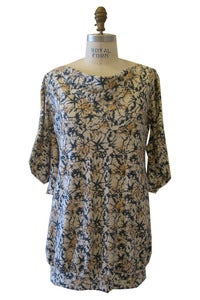 Image of C-Sleeve Bubble Mini Dress/Tunic in Abstract Floral Teal Print
