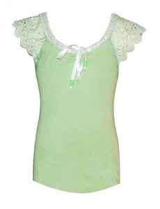 Image of Pretty girly lace cotton tank in seaweed GREEN 