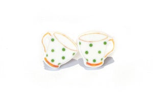 Image of Green Polka Dot Tea Cup Earrings