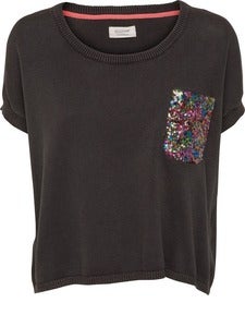 Image of Numph Becca khaki sequin pocket jumper