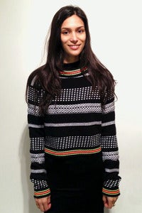 Image of knitted monochrome neon collar crop jumper