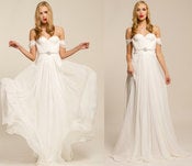 Image of Annie Wedding Gown Silk Hand Gathered Bustier Gown with Crystal Sash