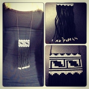 Image of Hand Beaded Fringe Necklace - Black and White
