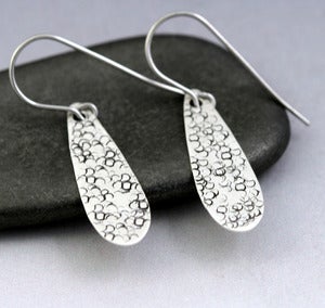 Image of Small Sterling Silver Teardrop Earrings - Pebbles Texture
