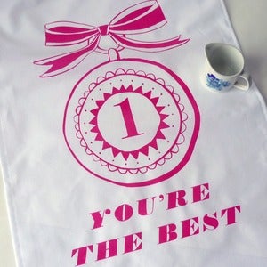 Image of You're The Best tea towel - raspberry pink