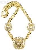 Image of MEDUSA 33 INCH Gold OVERLAY CUBAN LINK NECKLACE 3 HEAD CHAIN