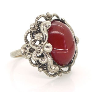 Image of Vintage Art Nouveau Style Carnelian Glass Floral Ornate Ring