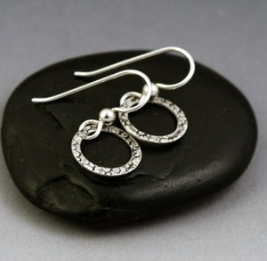 Image of Mini Silver Hoop Earrings - Pebbles Texture