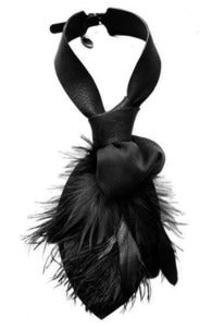 Image of Black feather, leather and silk cravat collar + colors