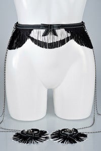 Image of tuxedo fringe belt & handcuffs