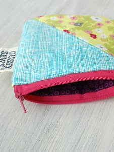 Image of Green/Pink Floral + Blue square zip pouch
