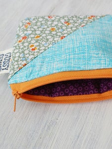 Image of Green/Red Floral + Blue square zip pouch