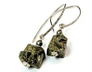 Image of Golden Pyrite Nuggets and Sterling Silver Earrings 