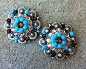 Image of Swarovski Rhinestone Conchos - Smoke Topaz, Turquoise and Silk