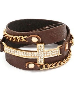 Image of LEATHER CROSS BRACELET