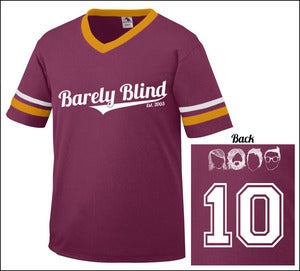 Image of Limited Edition 10 Year Anniversary Baseball Tee Light Maroon/Gold/White