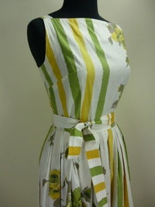 Image of 50's roses & stripes cotton sundress