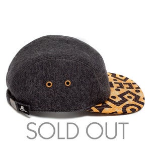 Image of MOUPIA Grey Wool/Yellow Kitenge 5 Panel hat