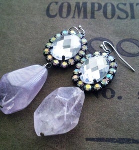 Image of Rose Quartz Rhinestone Earrings 