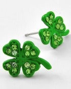 Image of GREEN & RHINESTONE SHAMROCK POSTS 