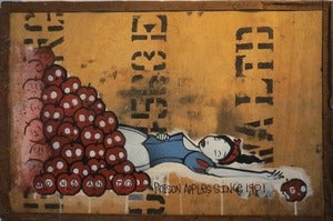 Image of "Monsanto Poisoned Apple Since 1901" Aerosol on Wood by Mau Mau 