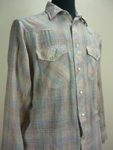 Image of pale plaid western-cut cowboy shirt