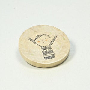 Image of Illustrated wooden brooch - Happy Boy