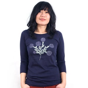 Image of Navy 3/4 Sleeve Tee with Cotton Print