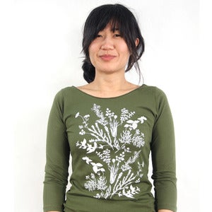 Image of Olive 3/4 Sleeve Tee with Herb Garden Print