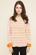 Image of Hvid/orange blonde top m. lange ærmer