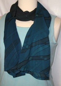 Image of Silk chiffon scarf ("water-under-ice" design) in teal blue