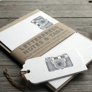 Image of Vintage Camera  Letterpress Note Cards and tags