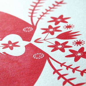 Image of Red Stags & Woodland Anemones - An Original Hand Pulled Gocco Print