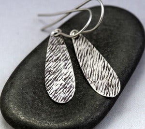 Image of Small Sterling Silver Teardrop Earrings - Grass Texture