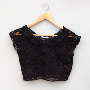 Image of Black Lace Peter Pan Collar Crop Top by Kee Boutique 