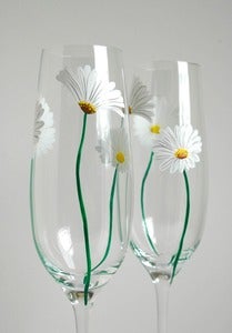Image of White Daisy Champagne Flutes - Set of 2 Toasting Flutes