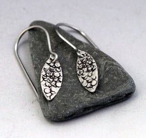 Image of Tiny Silver Petal Earrings - Pebbles Texture