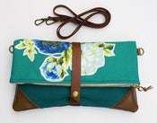 Image of -S O L D- deep teal foldover with vintage floral appliques